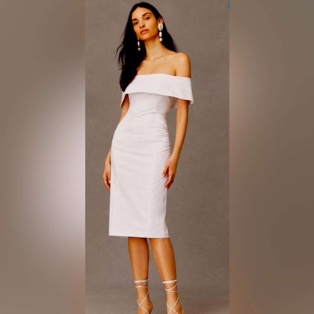 BHLDN Ingrid Off-The-Shoulder Midi Dress White